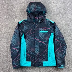 Oakley Snowboard Jacket Women's Small Teal Pink Hooded Ski Insulated 511259KPK